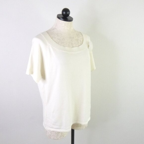 New Norton McNaughton Women's L Key Items Ivory Boat Neck Short Sleeve Sweater - Picture 2 of 8